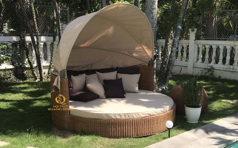 Giường tắm nắng mây nhựa sản xuất tại Nội Thất Quang Đông