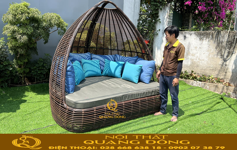 Giường tắm nắng mây nhựa QD-533 - Mẫu giường tắm nắng chuyên dụng ngoài trời