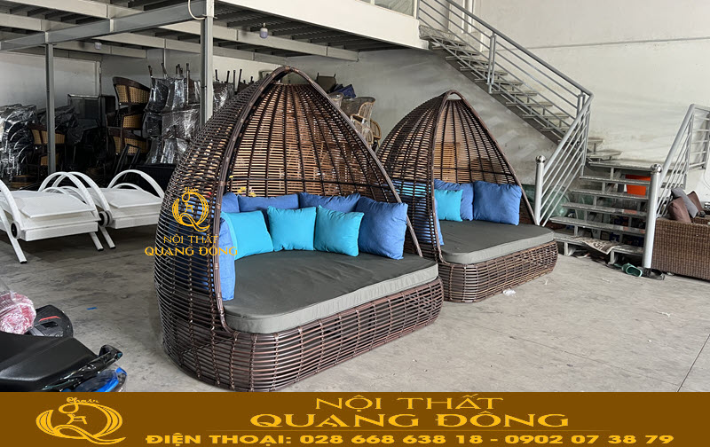 Giường tắm nắng mây nhựa được đan thủ công sắc xảo, tinh tế