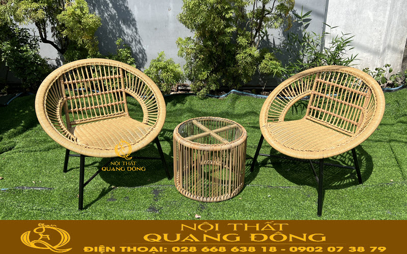 Bàn ghế giả mây QD-282 nổi bật cho không gian ban công