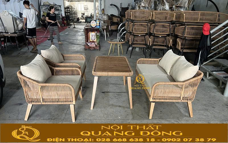 Sofa mây nhựa QD-749 sản xuất tại Nội Thất Quang Đông