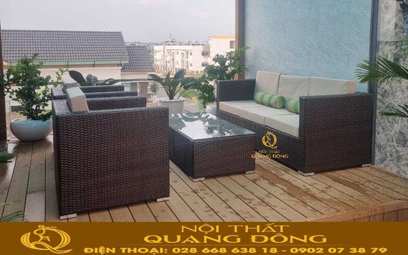 Sofa giả mây QD-606 sang trọng cho không gian mở tại ban công
