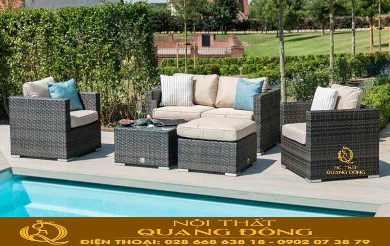Sofa giả mây QD-623 đẹp tiện nghi cho sân vườn, ngoài trời, bể bơi
