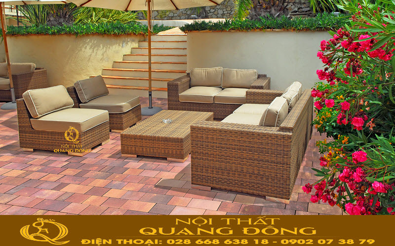 Sofa giả mây QD-624 thiết kế vuông rộng rãi tinh tế