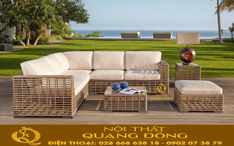 Sofa giả mây QD-649 mẫu sofa góc đẹp cho sân vườn ngoài trời