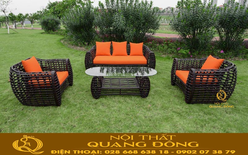 Sofa giả mây QD-674 sản phẩm đan lát thủ công kiểu dáng tân cổ điển