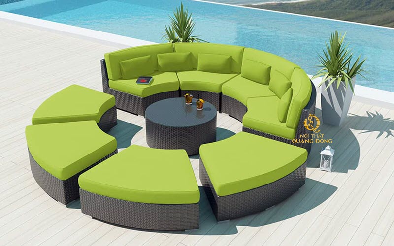 Sofa giả mây QD - 677 nệm màu xanh cốm