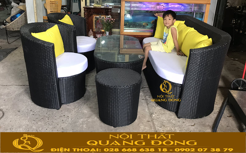 sofa giả mây QD-687 thiết kế nghệ thuật, phối màu đối lập mà hài hoà nổi bật