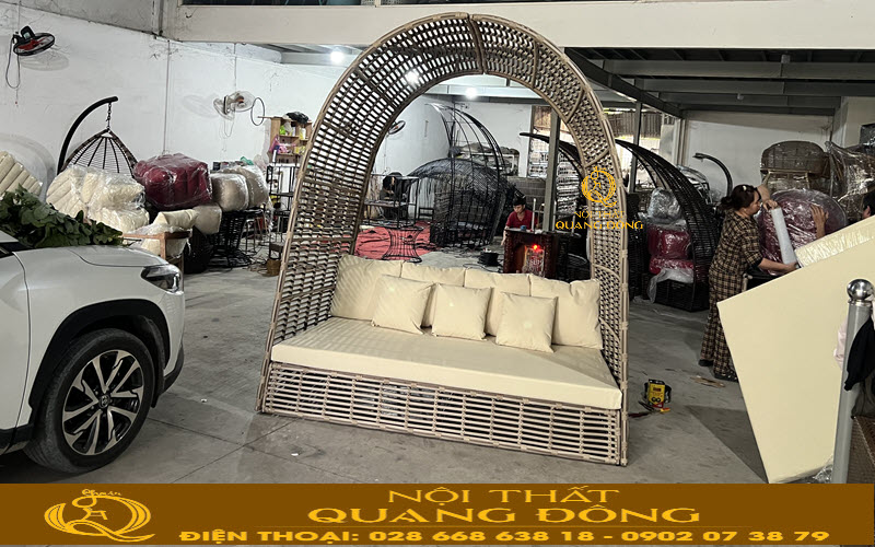 Sofa giả mây đan lát thủ công QD-708 ghi hình tại xưởng Nội Thất Quang Đông