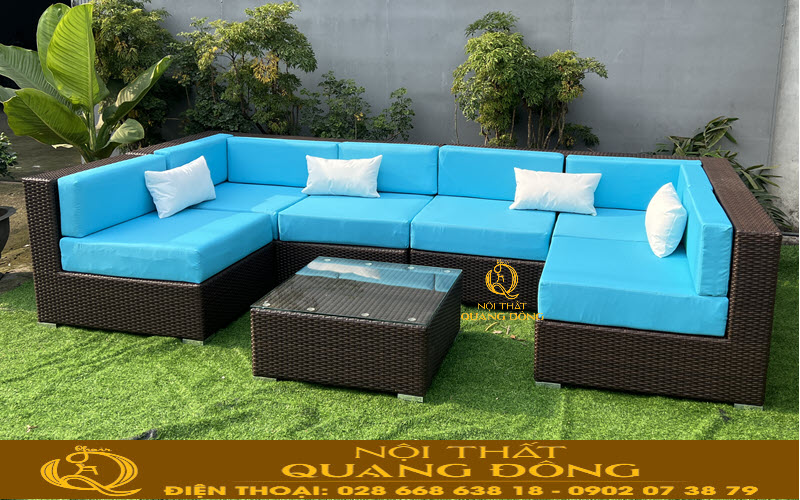 Sofa giả mây QD-751 mẫu sofa giả mây dáng chữ U rộng thoáng cho không gian sân vườn, ngoài trời