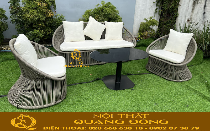Sofa giả mây QD-758 nổi bật ở không gian ngoài trời