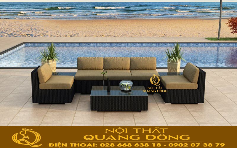 Sofa mây nhựa có khả năng chống tia UV, thích hợp ở không gian ngoài trời