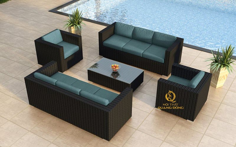 Sofa mây nhựa QD-726 thể hiện đẳng cấp cho không gian hồ bơi