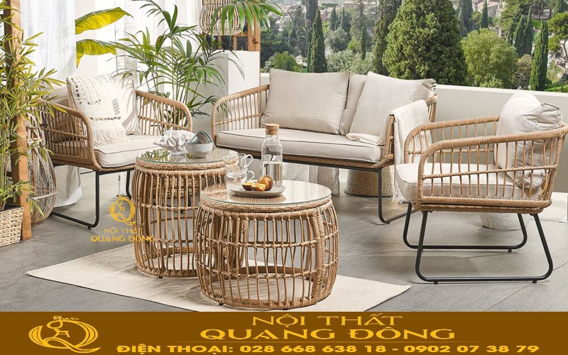 Sofa nhưa giả mây được đan thủ công chắc chắn, tỉ mỉ