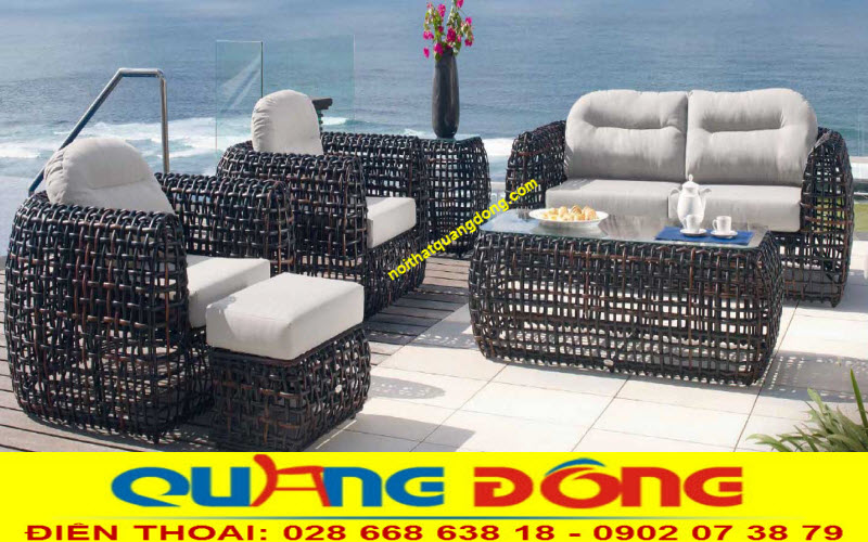 Sofa giả mây QD-650 màu đen cổ điển