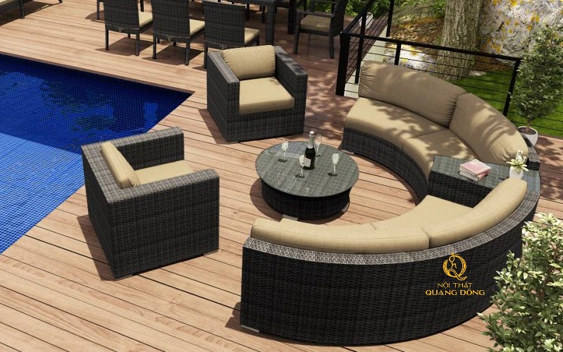 Sofa mây nhựa làm bằng khung nhôm sơn tĩnh điện