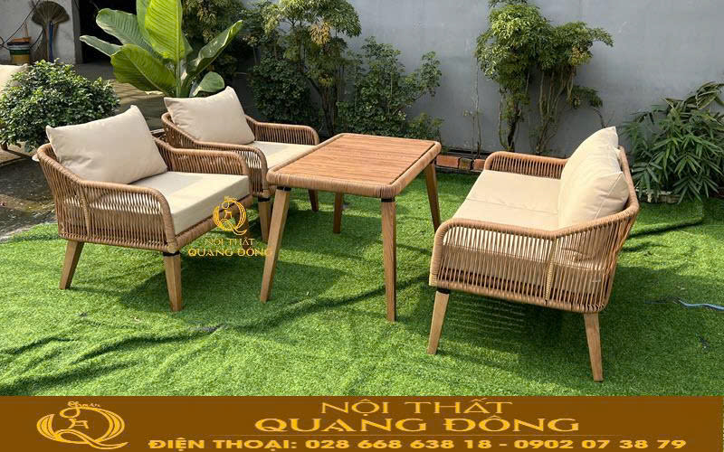 Sofa mây nhựa QD-749 sử dụng sợi mây nhựa tròn cao cấp