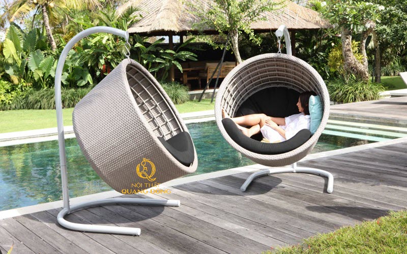 Xích đu giả mây QD-419 thiết kế tròn hình thúng ngộ nghĩnh thẩm mỹ cho không gian ngoài trời